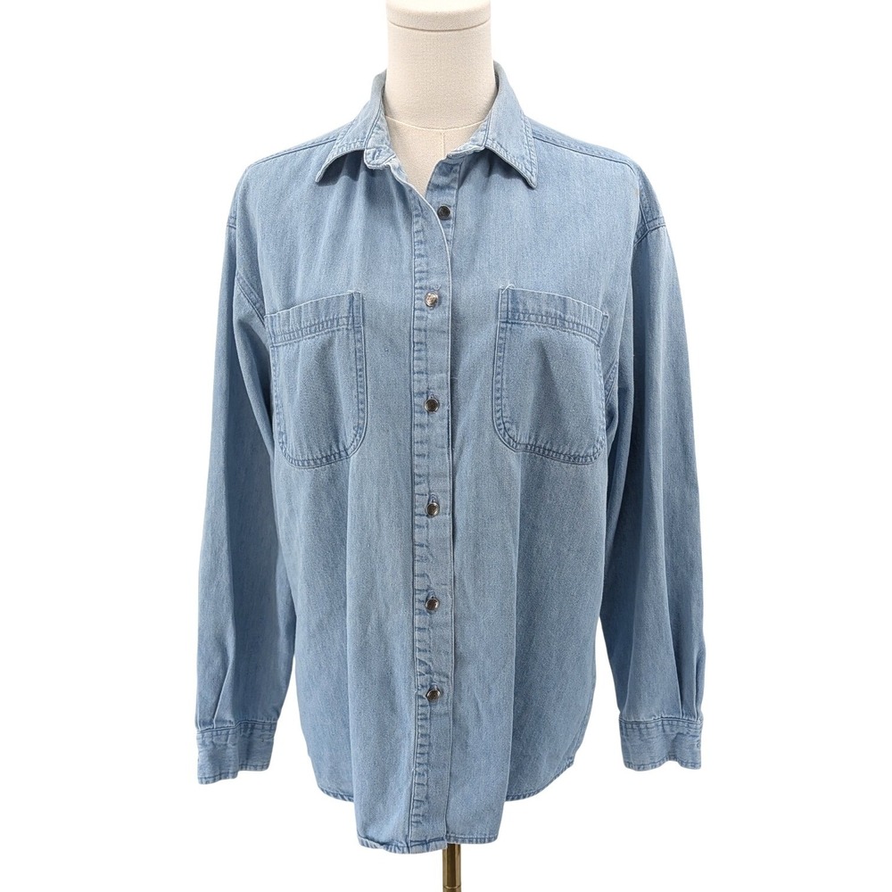 Gitano light wash denim shirt vintage chambray button front 90s M